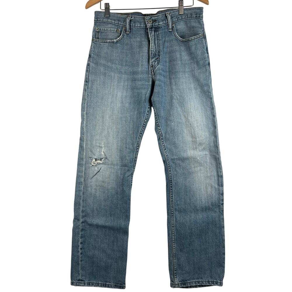 Levis 514 Slim Straightโ Mens Medium Wash Distressed Denim Jeans 33x32 Blue